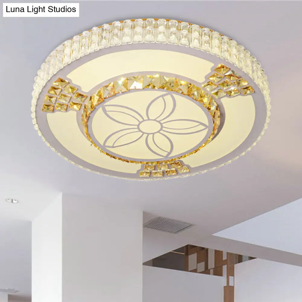 Modern White Crystal Led Flush Mount Lamp For Living Room With Flower-Like Design