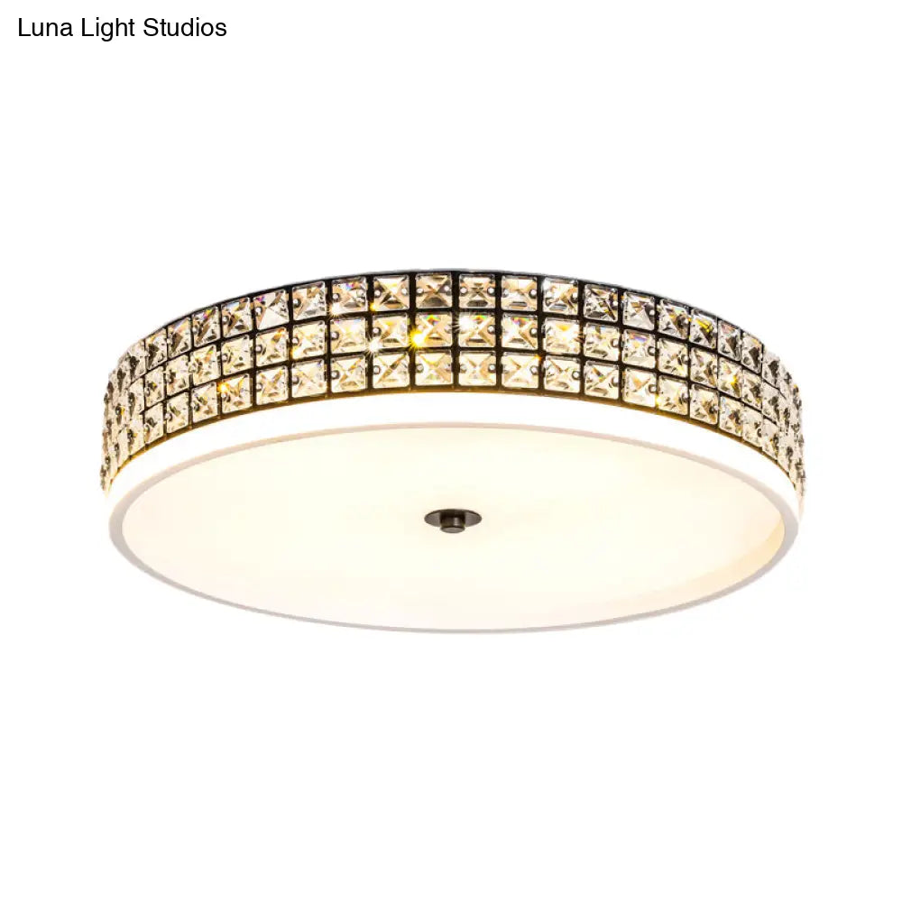 Modern White Crystal Led Round Flushmount Ceiling Light - 16/19.5 Wide