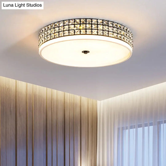 Modern White Crystal Led Round Flushmount Ceiling Light - 16/19.5 Wide / 16