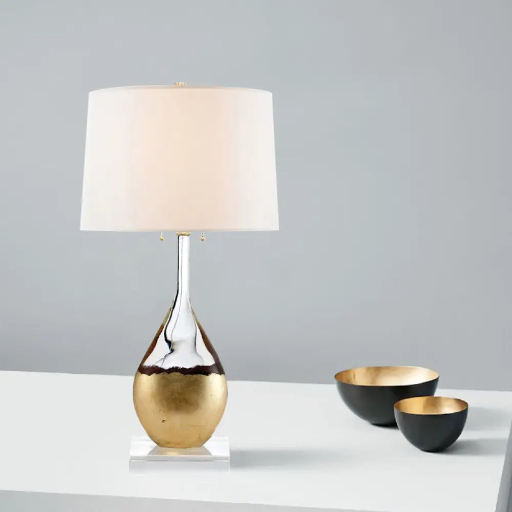 Modern White Crystal Night Table Lamp With Fabric Barrel Shade