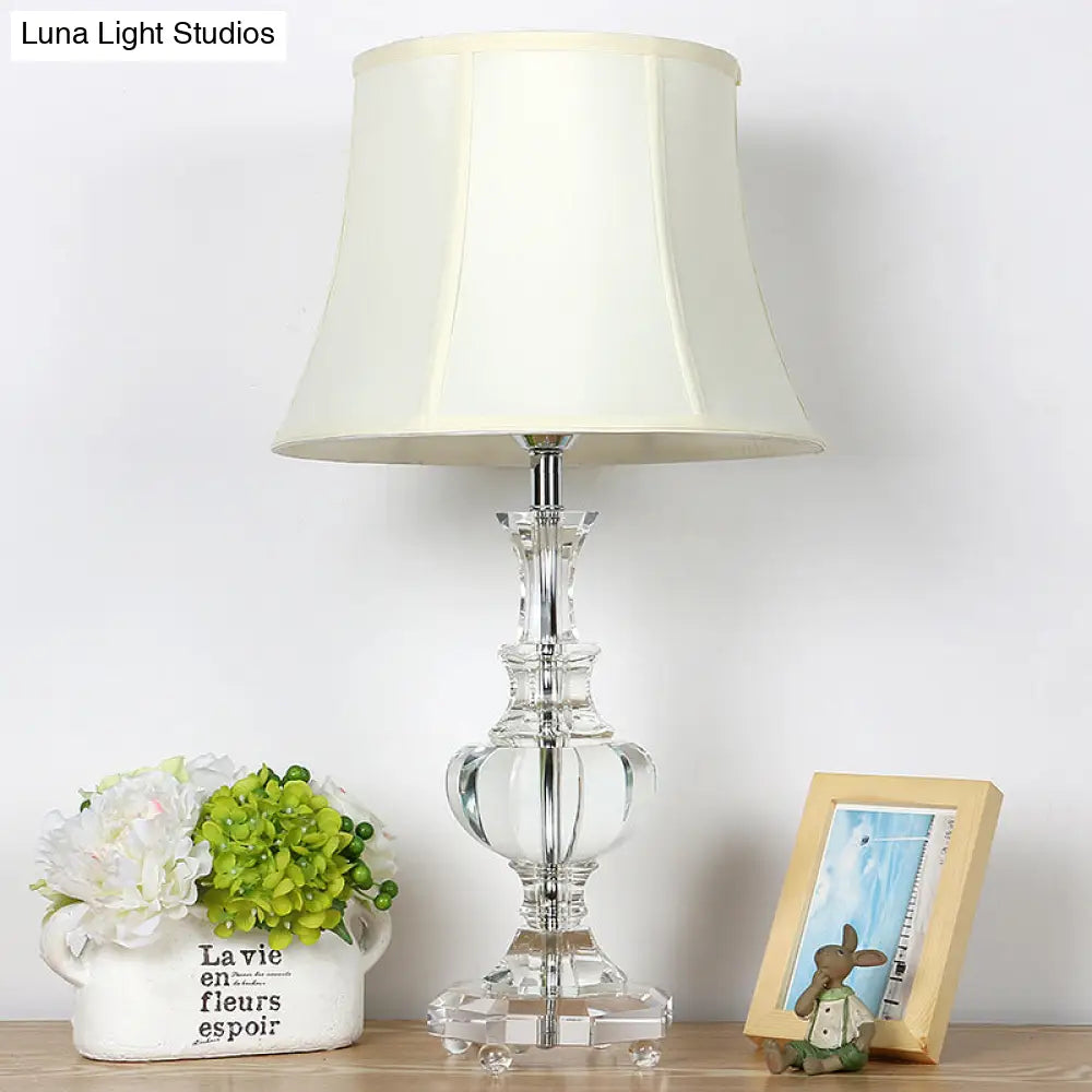 Modern White Crystal Nightstand Lamp With Urn Shape Beveled And Task Lighting