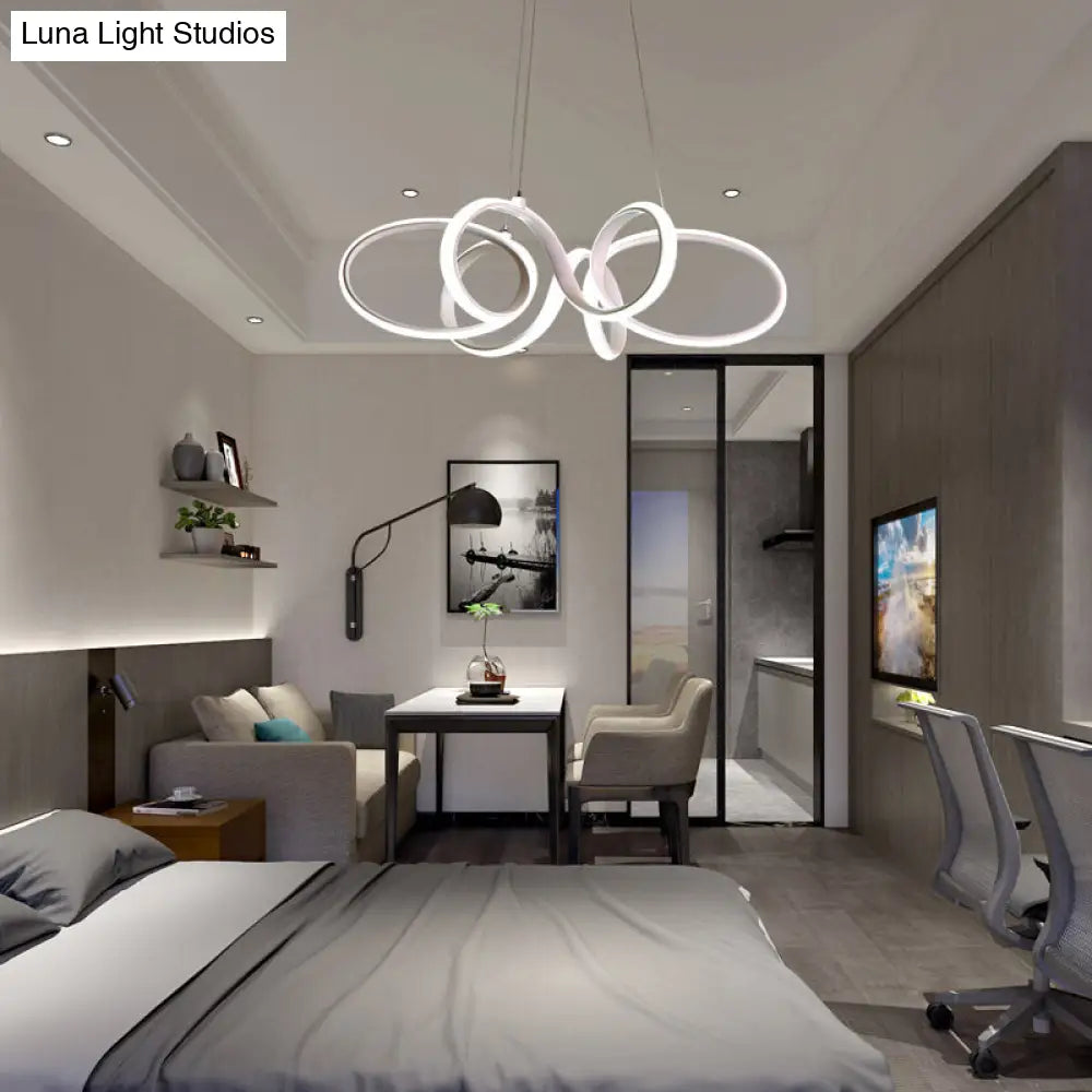 Modern White Curve Chandelier Led Pendant Light Fixture For Bedroom /