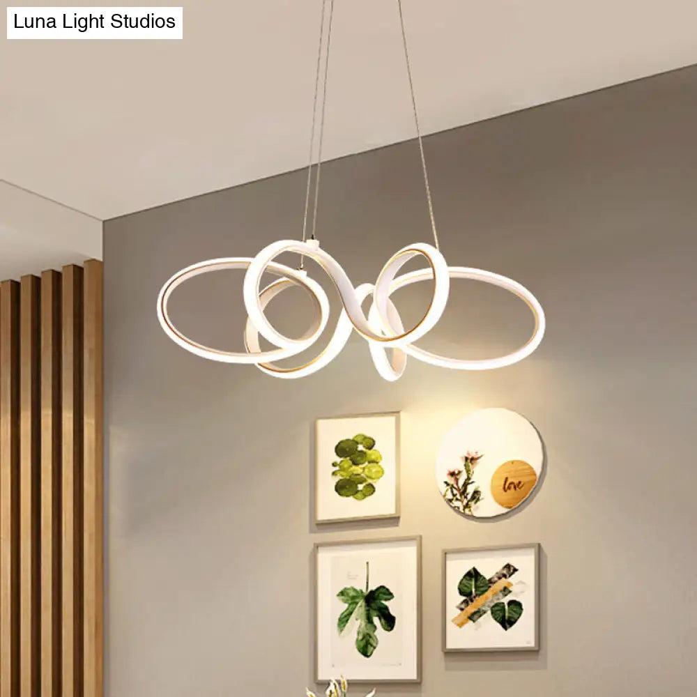 Modern White Curve Chandelier Led Pendant Light Fixture For Bedroom / Warm