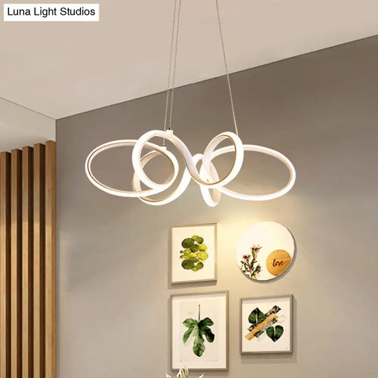 Modern White Curve Chandelier Led Pendant Light Fixture For Bedroom / Warm