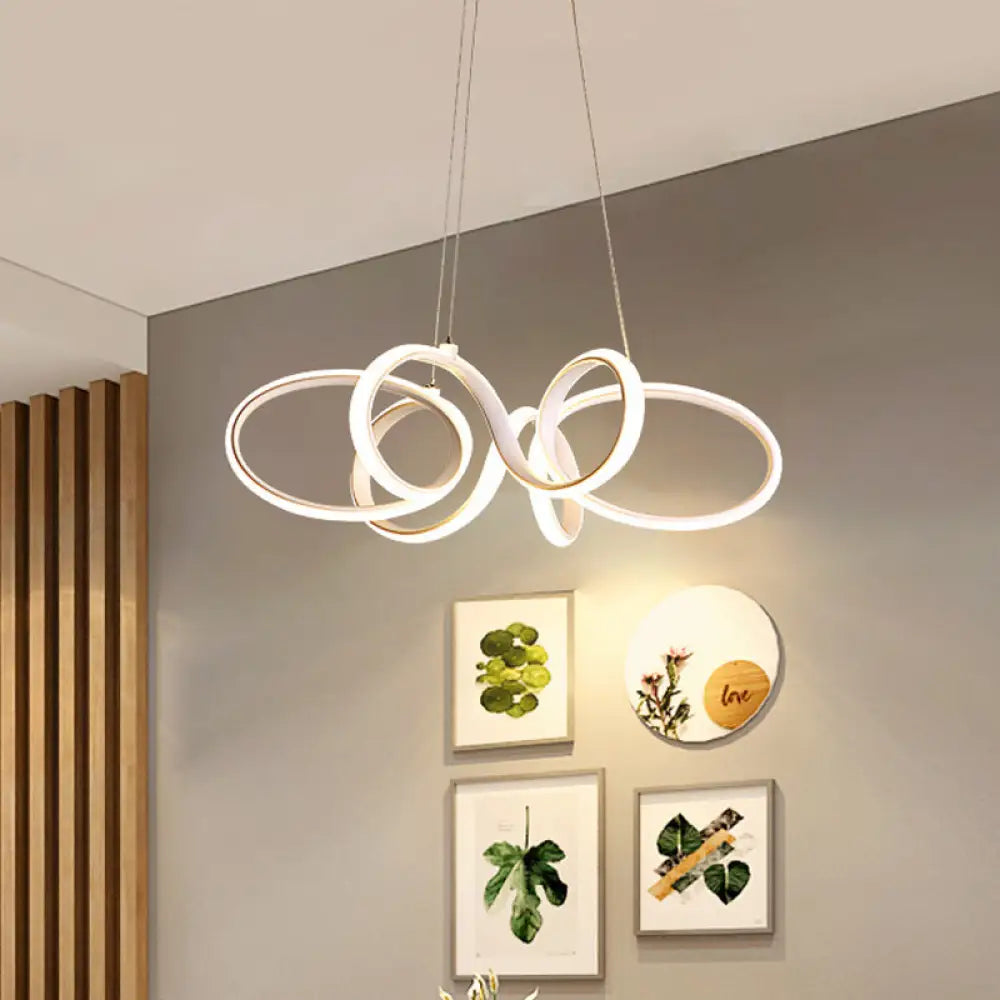 Modern White Curve Chandelier Light Fixture - Acrylic Led Pendant For Bedroom / Warm