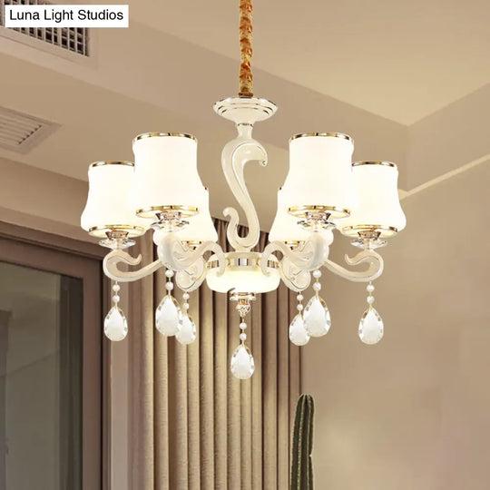 Modern White Curved Opal Glass Bedroom Chandelier Light With 6 Bulbs