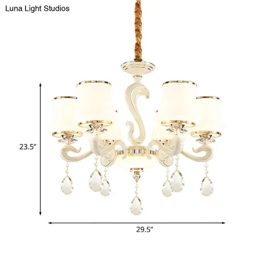 Modern White Curved Opal Glass Bedroom Chandelier Light With 6 Bulbs