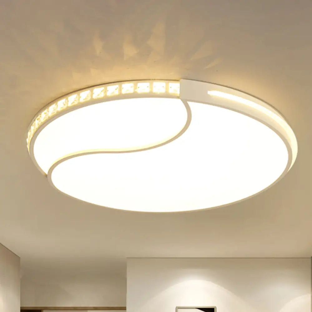 Modern White Cut Crystal Led Flush Mount Bedroom Light Fixture Circular Design Multiple Sizes /
