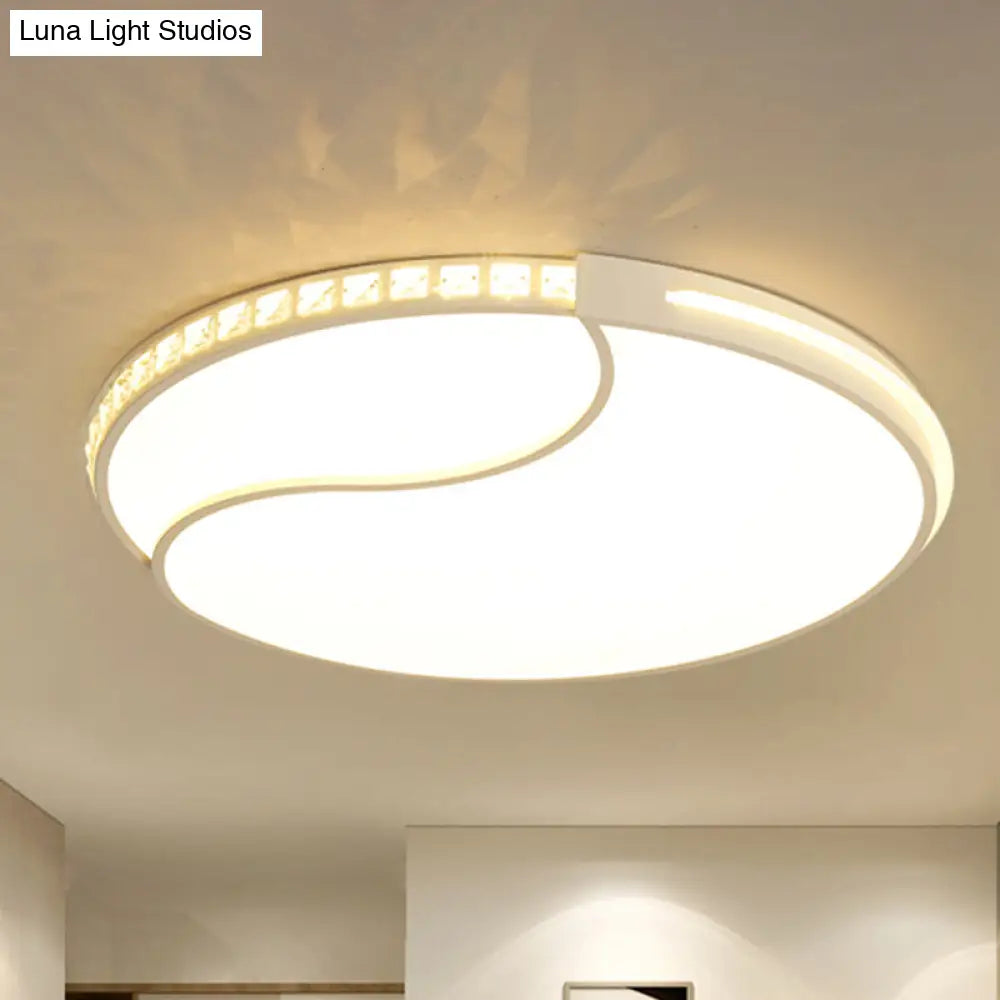Modern White Cut Crystal Led Flush Mount Bedroom Light Fixture Circular Design Multiple Sizes / 16.5