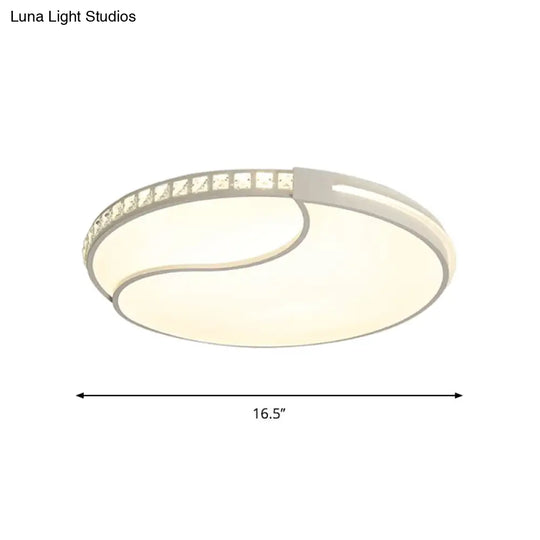 Modern White Cut Crystal Led Flush Mount Bedroom Light Fixture Circular Design Multiple Sizes