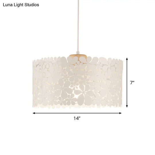 Modern Cutout Petals Drum Iron Pendant Lamp - 1 Head White Ceiling Light For Dining Room