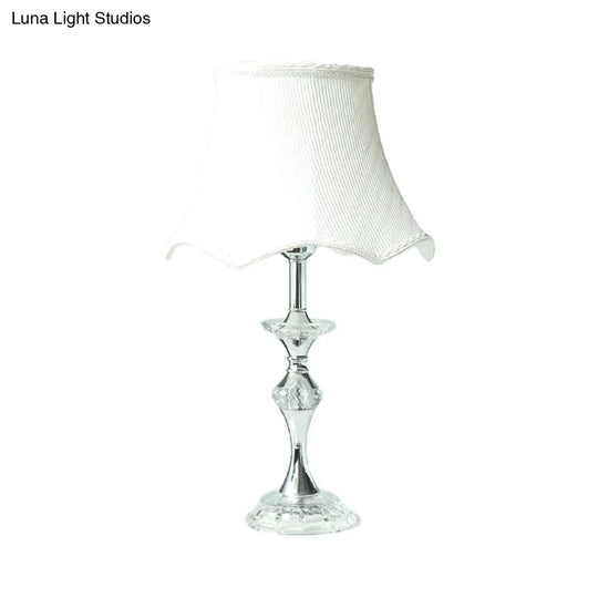 Modern White Desk Lamp With Bell Fabric Shade - Small Table Light For Dining Room