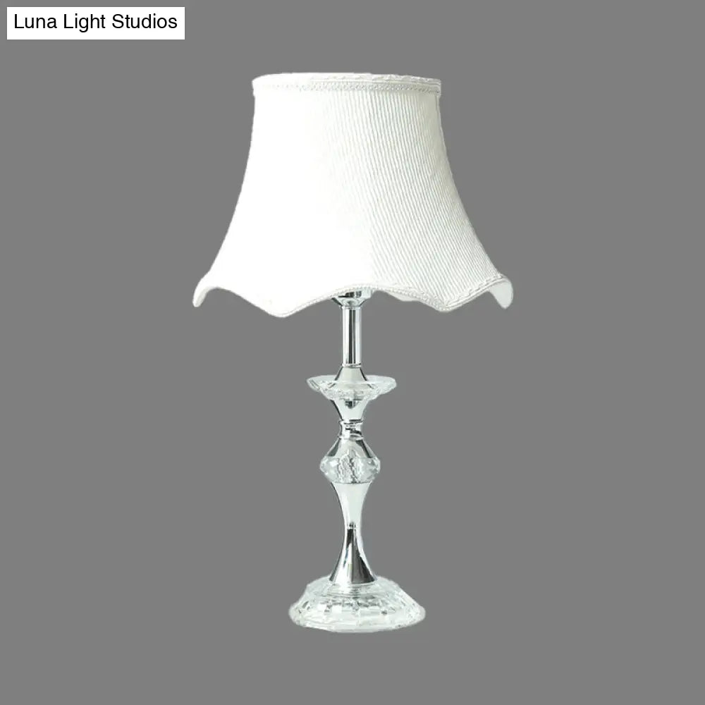 Modern White Desk Lamp With Bell Fabric Shade - Small Table Light For Dining Room