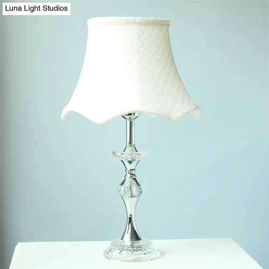 Modern White Desk Lamp With Bell Fabric Shade - Small Table Light For Dining Room