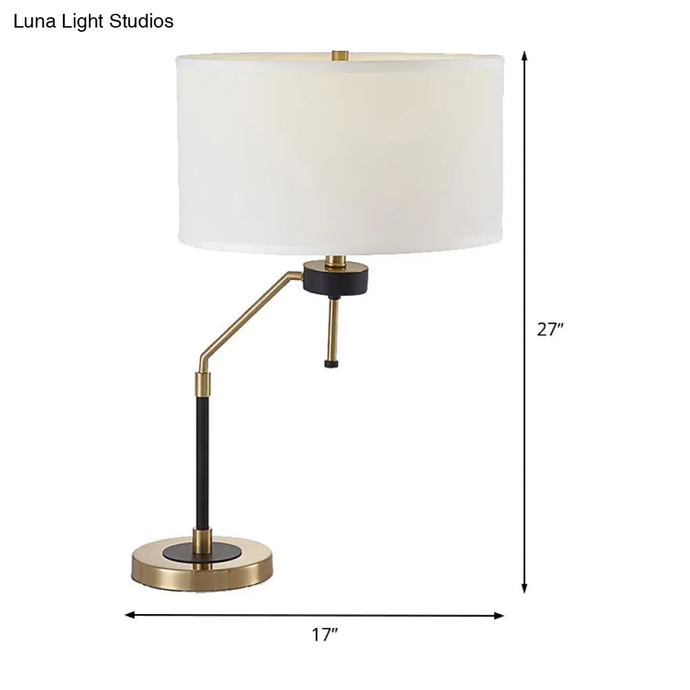 Modern White Desk Lamp With Fabric Shade - Small Cylindrical Table Light