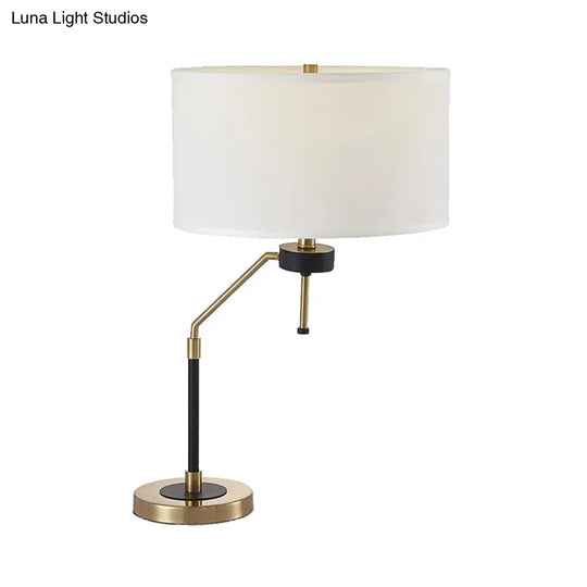 Modern White Desk Lamp With Fabric Shade - Small Cylindrical Table Light