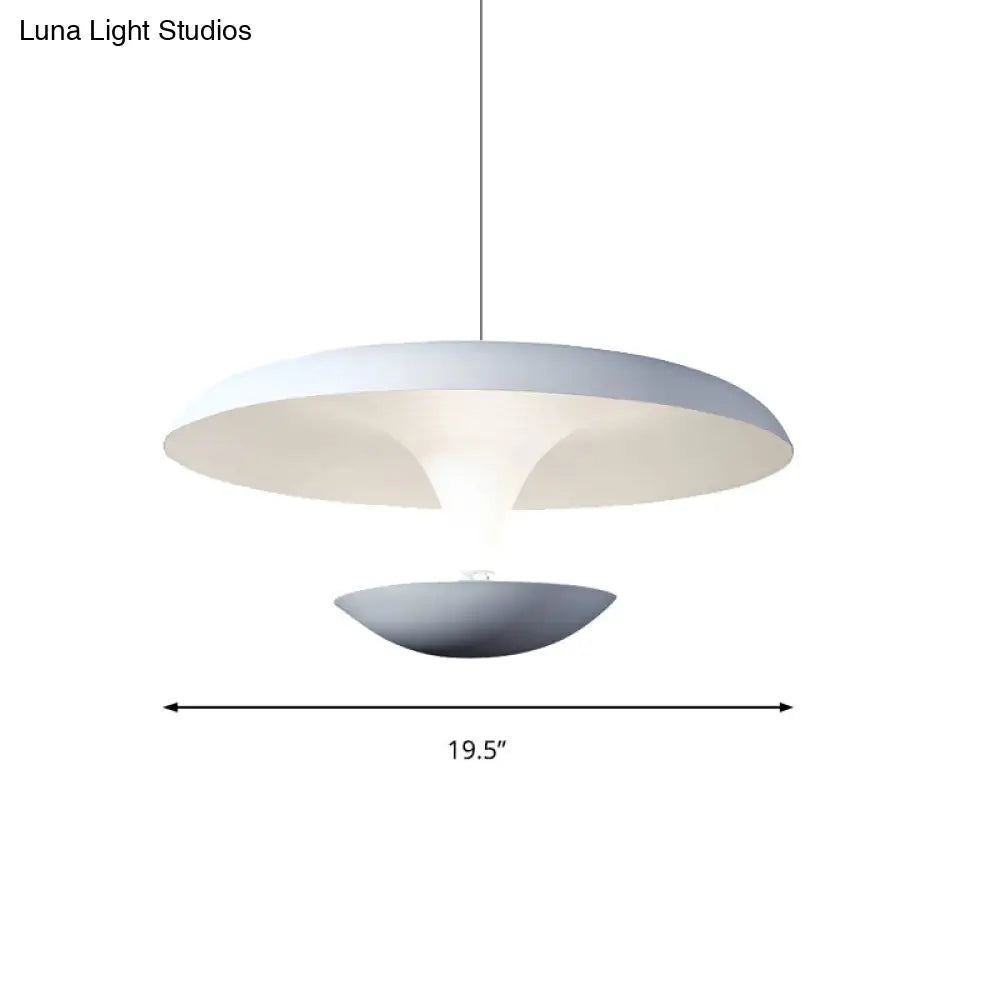 Modern White Disc Pendant Light Fixture - Creative Metal Hanging Lamp 8.5’/19.5’ Wide