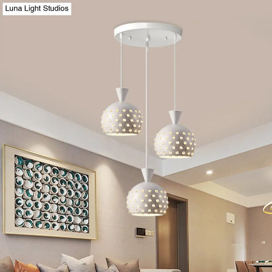 White Domed Multi-Pendant Iron Ceiling Lamp With Crystal Bead Design - Modernist 3-Light Fixture For