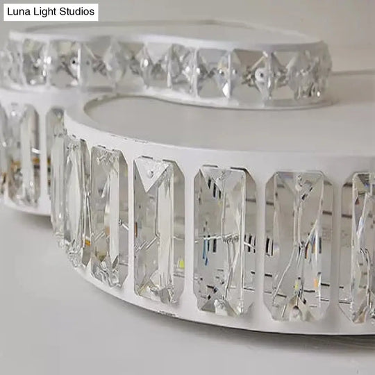 Modern White Double Heart Led Flushmount Light With Clear Crystal Deco Stylish Acrylic Ceiling For