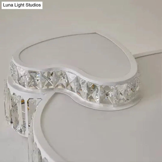 Modern White Double Heart Led Flushmount Light With Clear Crystal Deco – Stylish Acrylic Ceiling