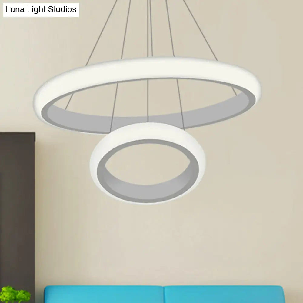 Modern White Doughnut Chandelier Lamp - 1/2/3 Lights Acrylic Led Ceiling Pendant Fixture In