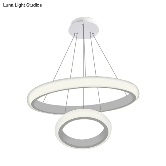 Modern White Doughnut Chandelier Lamp - 1/2/3 Lights Acrylic Led Ceiling Pendant Fixture In