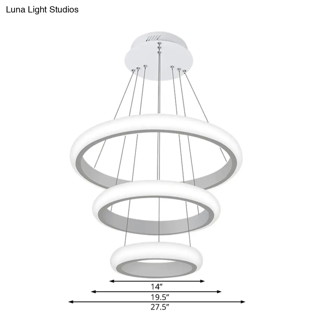 Modern White Doughnut Chandelier Lamp - 1/2/3 Lights Acrylic Led Ceiling Pendant Fixture In