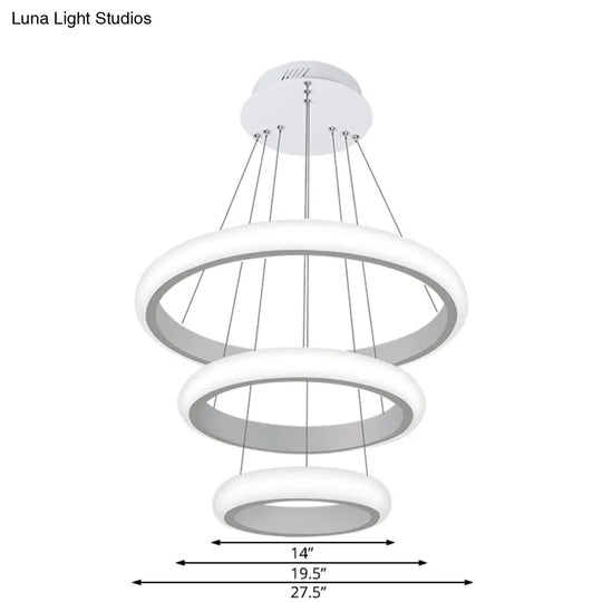 Modern White Doughnut Chandelier Lamp - 1/2/3 Lights Acrylic Led Ceiling Pendant Fixture In