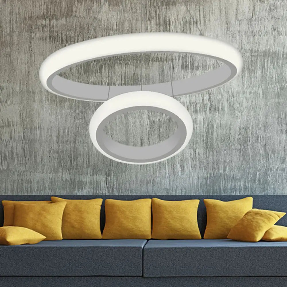 Modern White Doughnut Chandelier Lamp - 1/2/3 Lights Acrylic Led Ceiling Pendant Fixture In