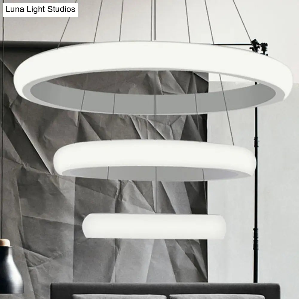 Modern White Doughnut Chandelier Lamp - 1/2/3 Lights Acrylic Led Ceiling Pendant Fixture In