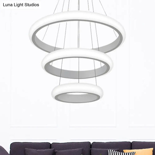 Modern White Doughnut Chandelier Lamp - 1/2/3 Lights Acrylic Led Ceiling Pendant Fixture In