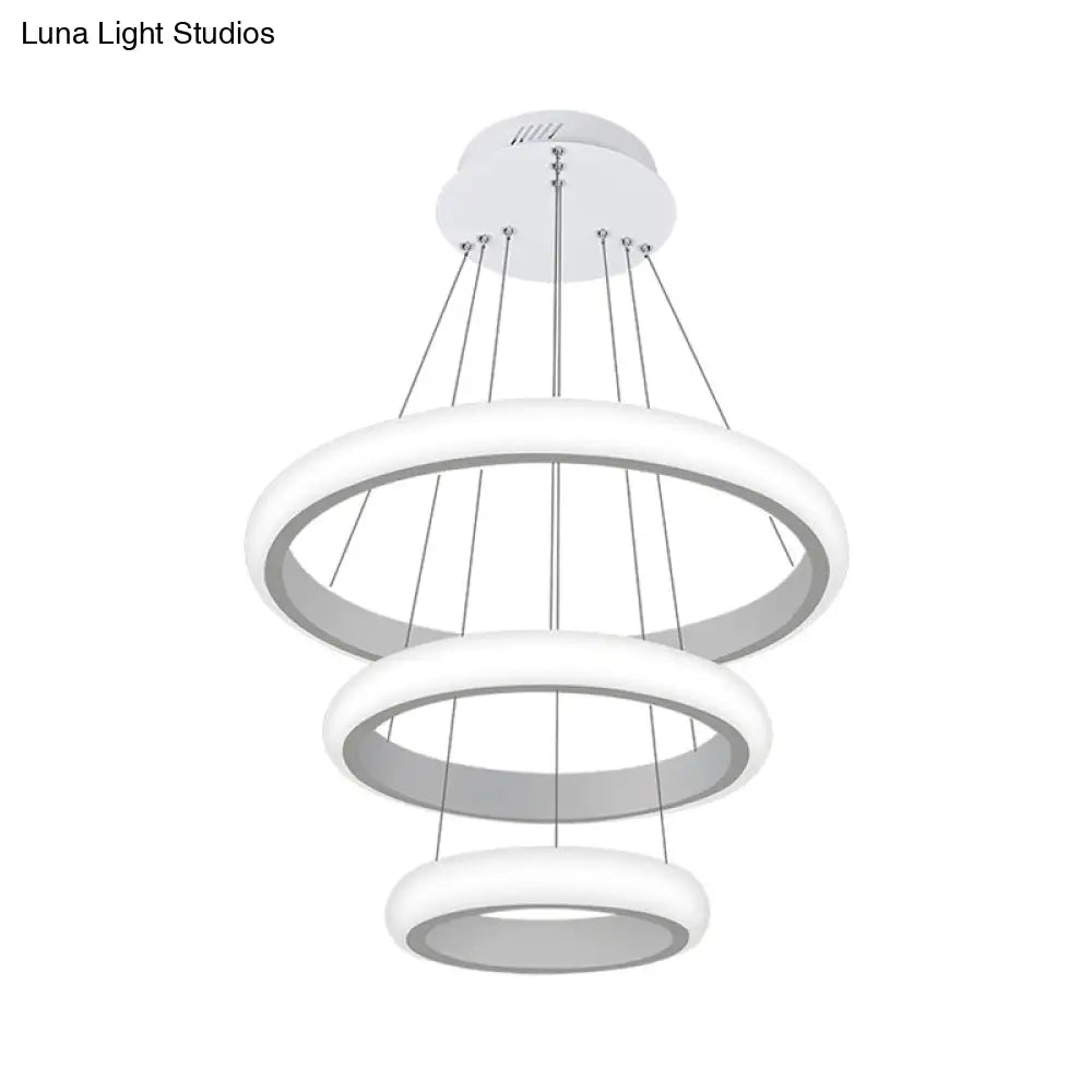 Modern White Doughnut Chandelier Lamp - 1/2/3 Lights Acrylic Led Ceiling Pendant Fixture In