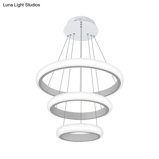 Modern White Doughnut Chandelier Lamp - 1/2/3 Lights Acrylic Led Ceiling Pendant Fixture In