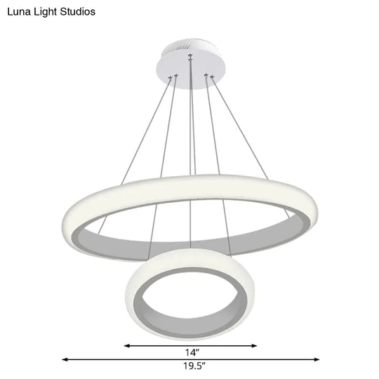 Modern White Doughnut Chandelier Lamp - 1/2/3 Lights Acrylic Led Ceiling Pendant Fixture In