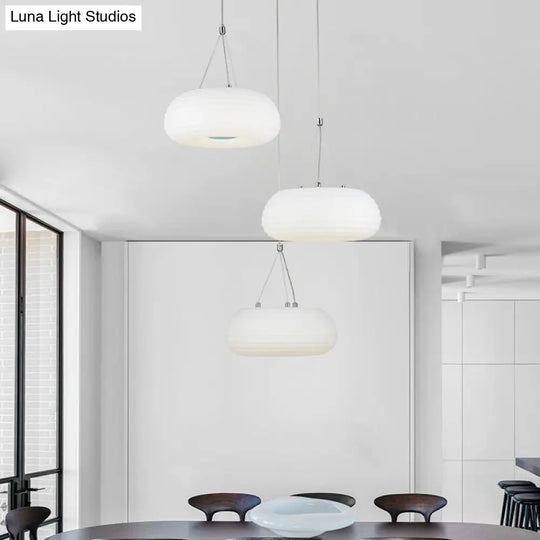 Modern White Doughnut Pendant Lamp: Led Metal Ceiling Light For Dining Room