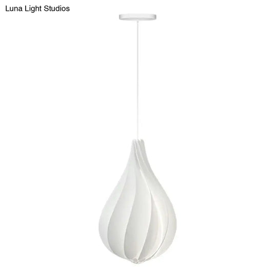 Modern White Drop-Shaped Pendant Light For Living Room Decor - Single Bulb Plastic Lamp