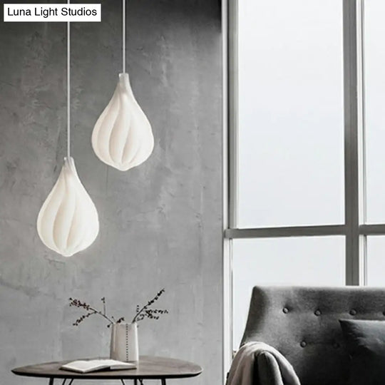 Modern White Drop-Shaped Pendant Light For Living Room Decor - Single Bulb Plastic Lamp