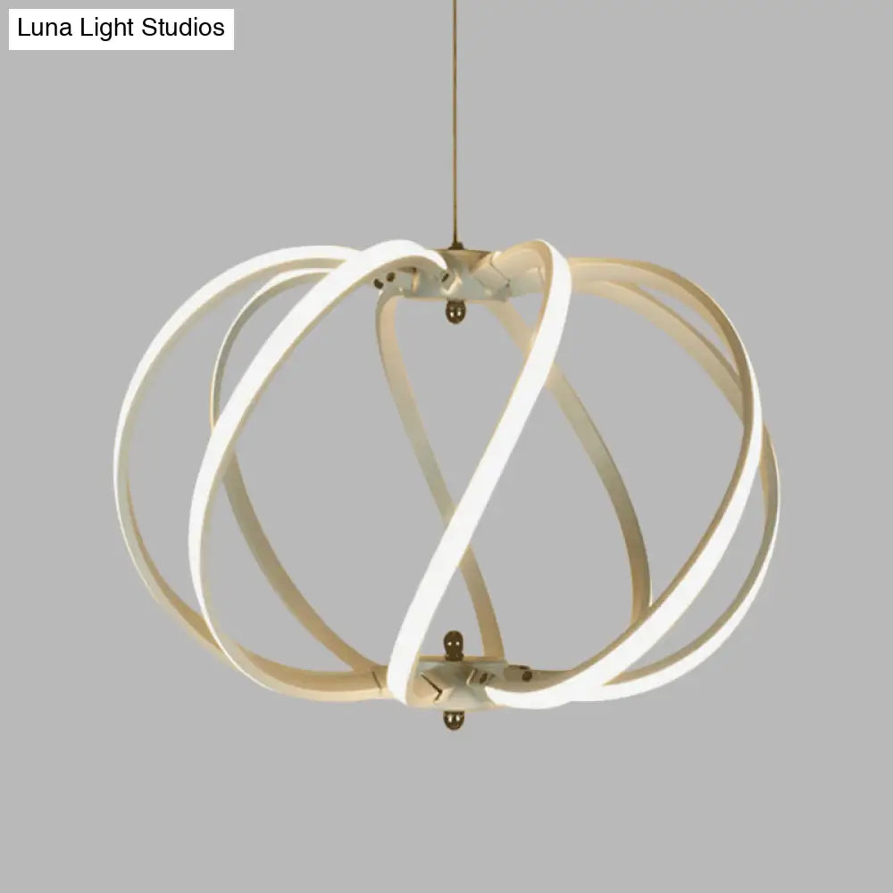 Modern White Drum Cage Chandelier - Led Acrylic Ceiling Pendant For Dining Table White/Warm Light