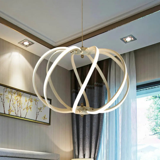 Modern White Drum Cage Chandelier - Led Acrylic Ceiling Pendant For Dining Table White/Warm Light /