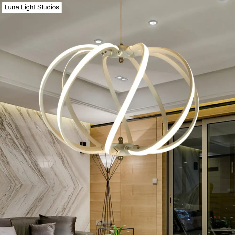 Modern White Drum Cage Chandelier - Led Acrylic Ceiling Pendant For Dining Table White/Warm Light