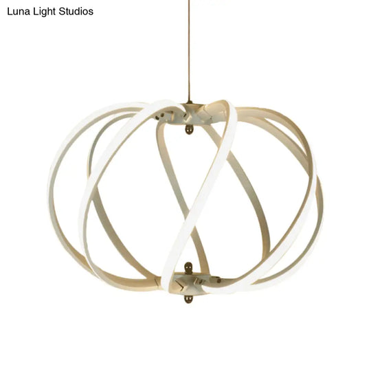 Modern White Drum Cage Chandelier - Led Acrylic Ceiling Pendant For Dining Table White/Warm Light