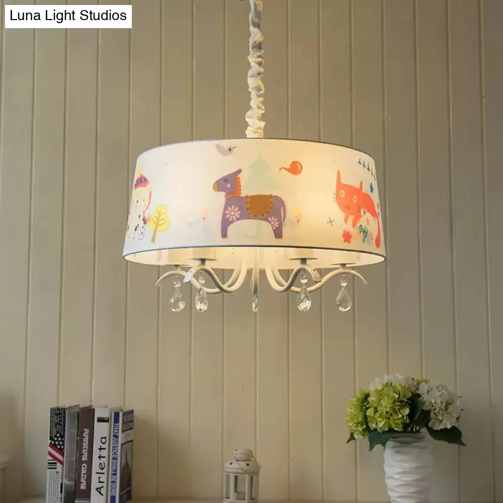 Modern White Drum Chandelier: Stylish Hanging Lamp For Childs Bedroom