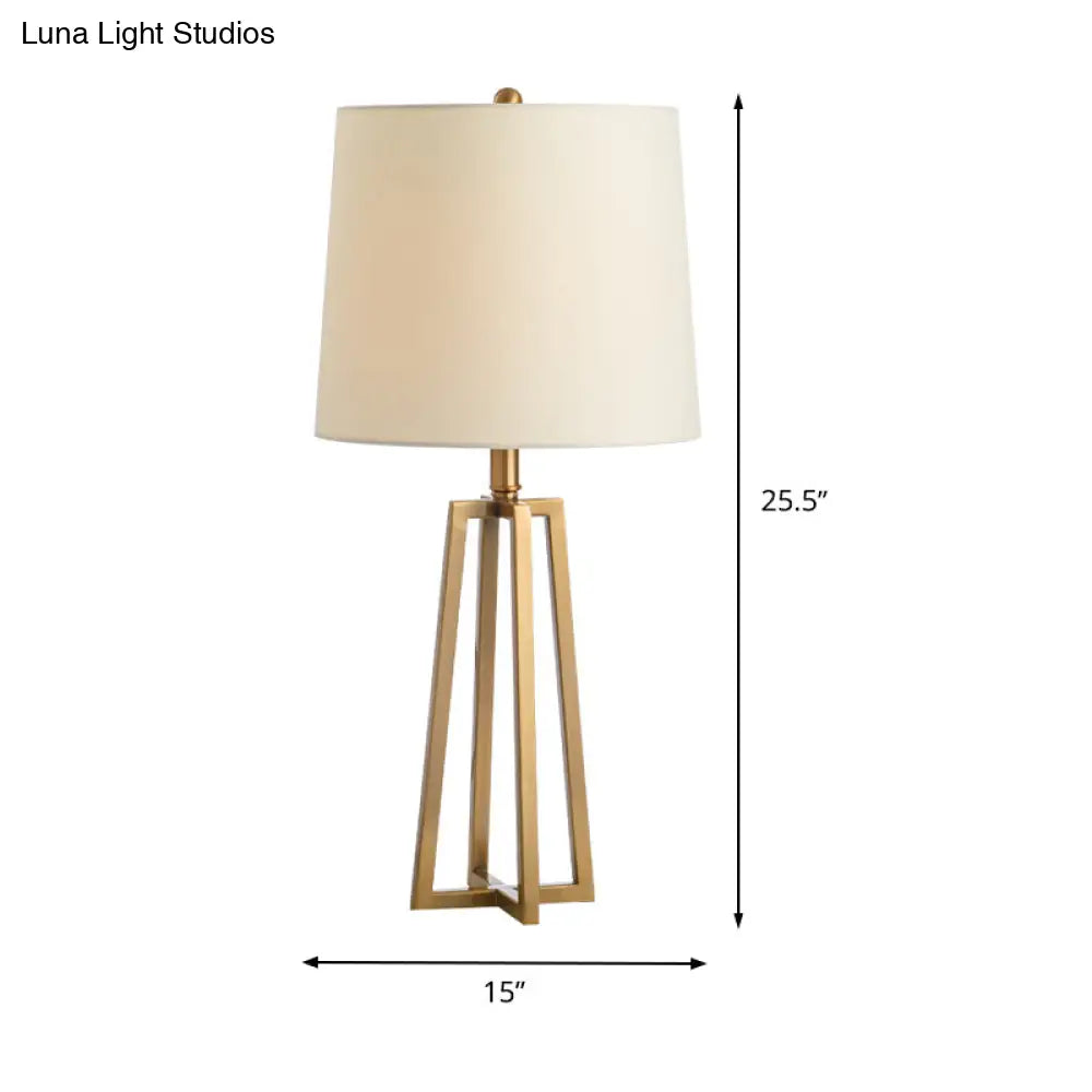 Modern White Drum Fabric Desk Lamp With Gold Metal Base - 1 Head Table Light