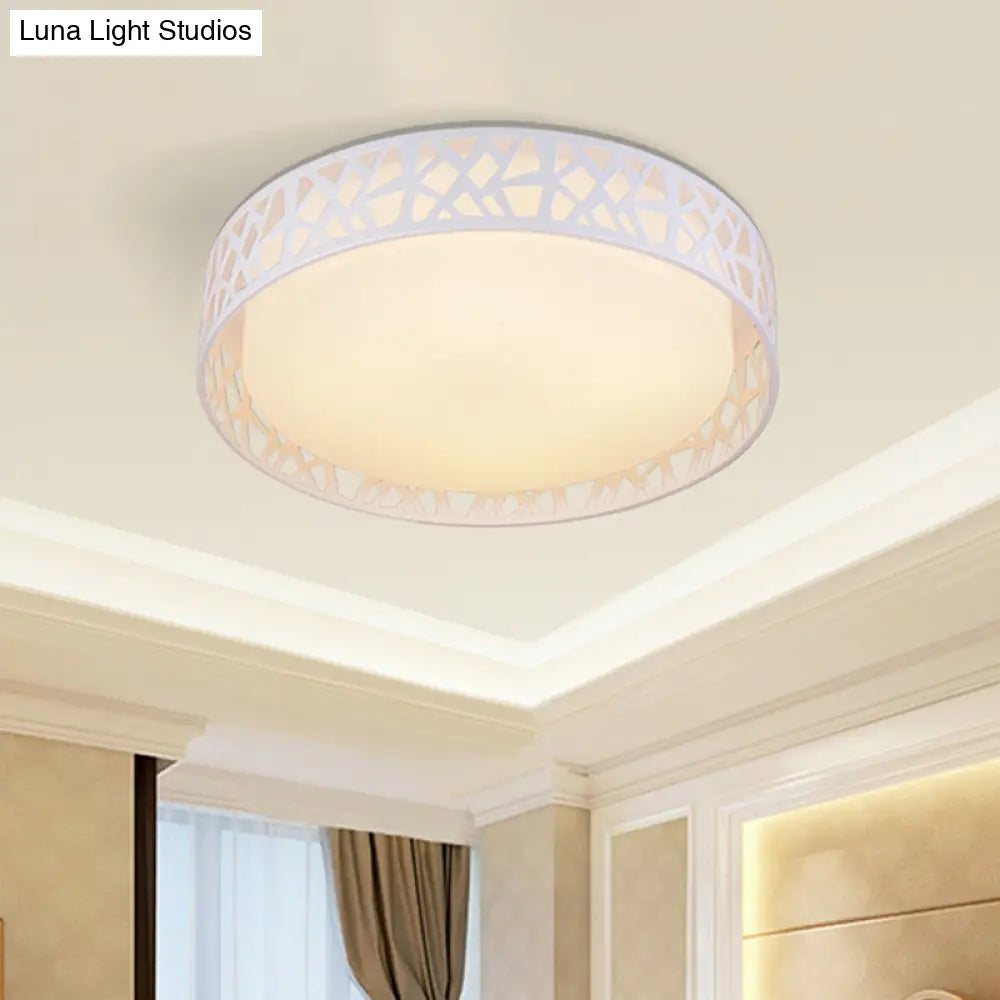 Modern White Drum Led Ceiling Lamp With Nest Frame Design
