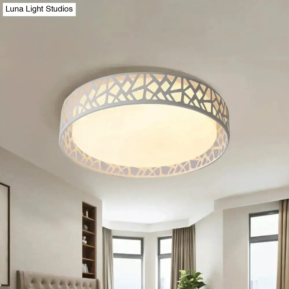 Modern White Drum Led Ceiling Lamp With Nest Frame Design