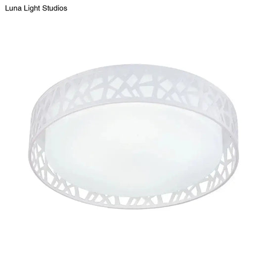 Modern White Drum Led Ceiling Lamp With Nest Frame Design