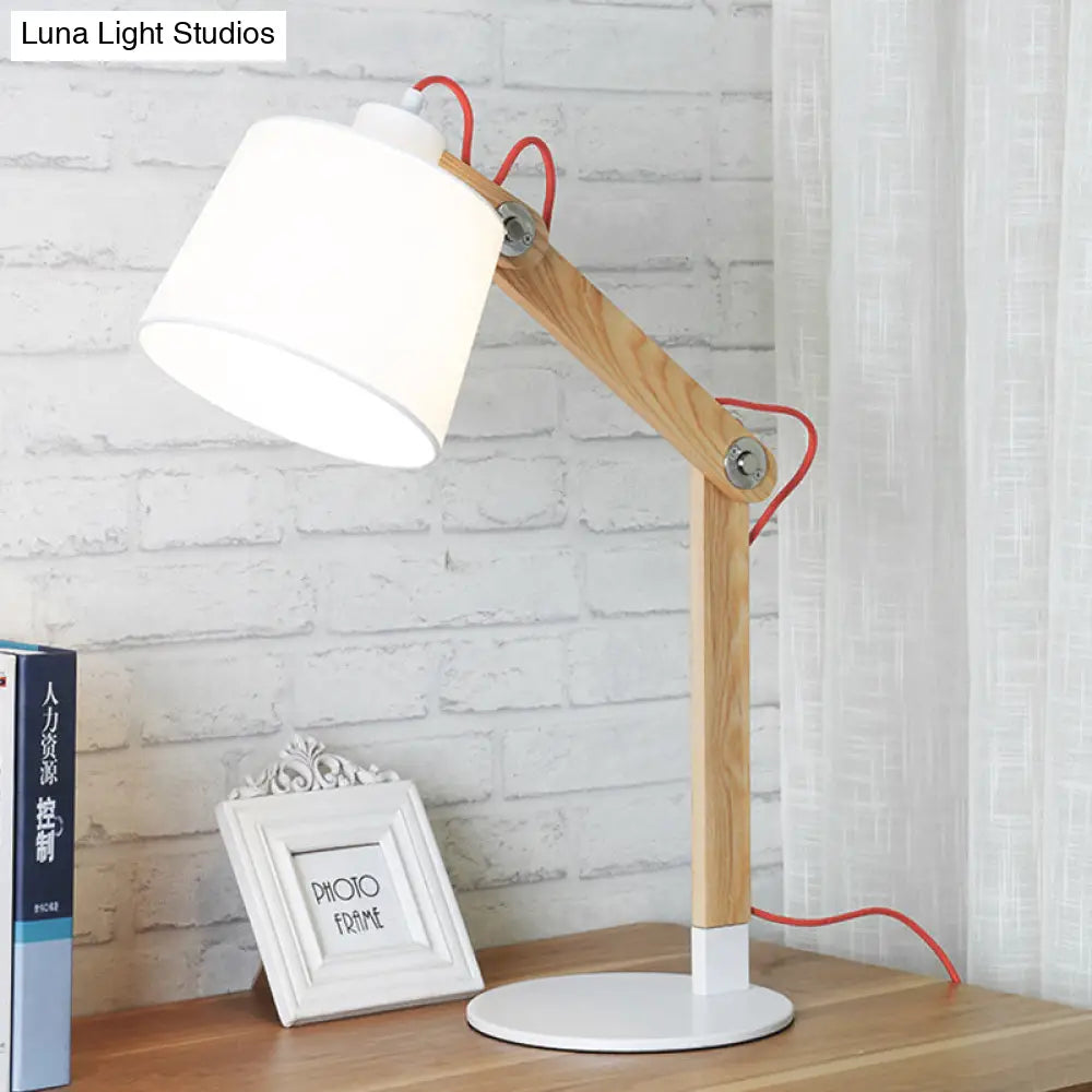 Modern White Drum Reading Light - 1 Head Nightstand Lamp With Rotating Node