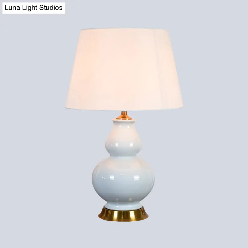 Modern White Drum Table Lamp With Fabric Shade - 1 Bulb Desk Light