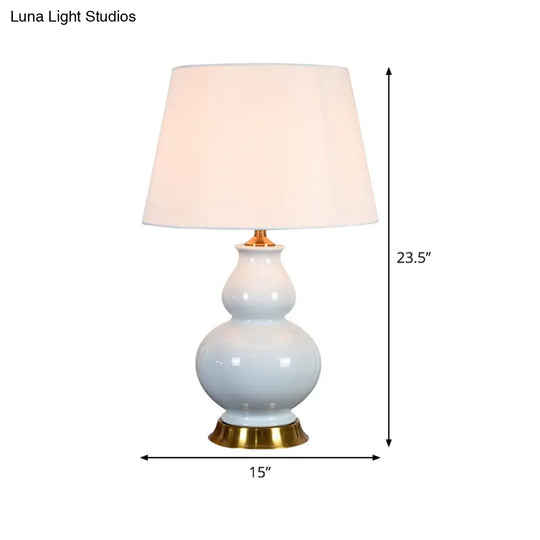 Modern White Drum Table Lamp With Fabric Shade - 1 Bulb Desk Light