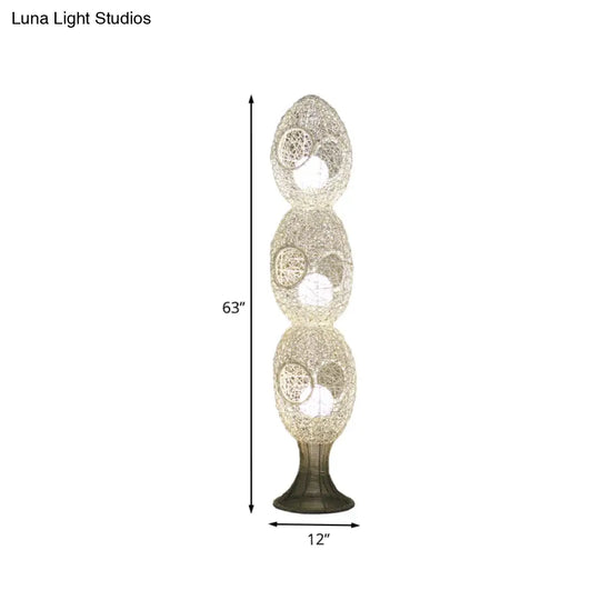 Modern White Egg Shaped Led Floor Lamp - Classic Aluminum Wire Stand Up Light For Bedroom